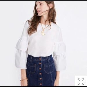 Madewell Tiered-Sleeve Top Blouse - White XXS